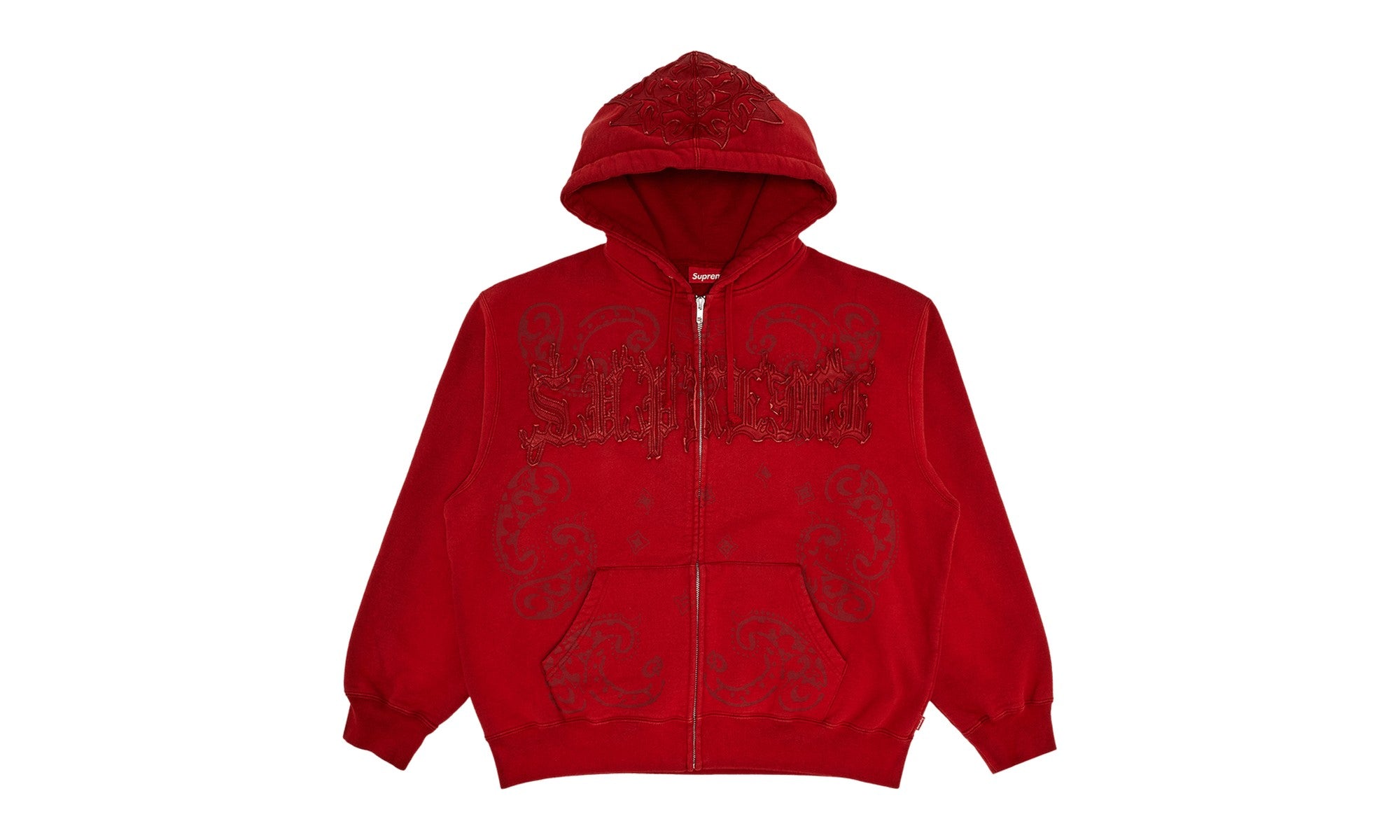 Supreme Leather Appliqué Zip Up Hooded Sweatshirt Burnt Red