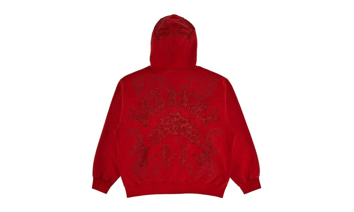 Supreme Leather Appliqué Zip Up Hooded Sweatshirt Burnt Red