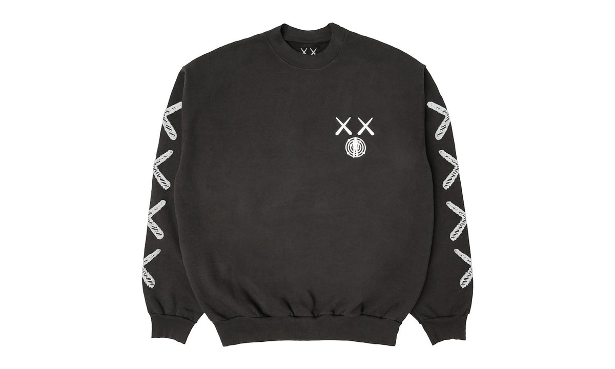 KAWS For Kid Cudi Moon Man Back Print Crewneck Sweatshirt Vintage Black
