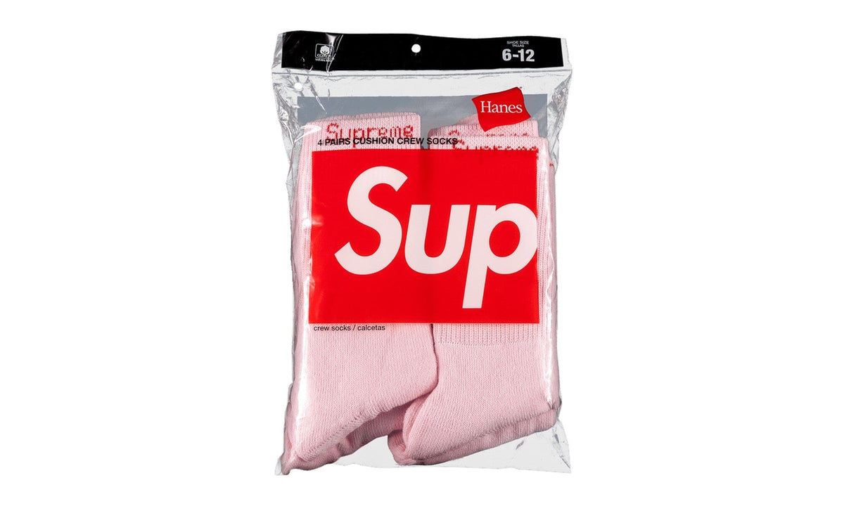 Supreme x Hanes Crew Socks (4 Pack) Pink