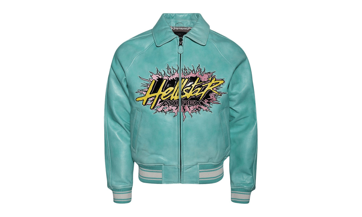 Hellstar Icon Leather Jacket Aqua Blue