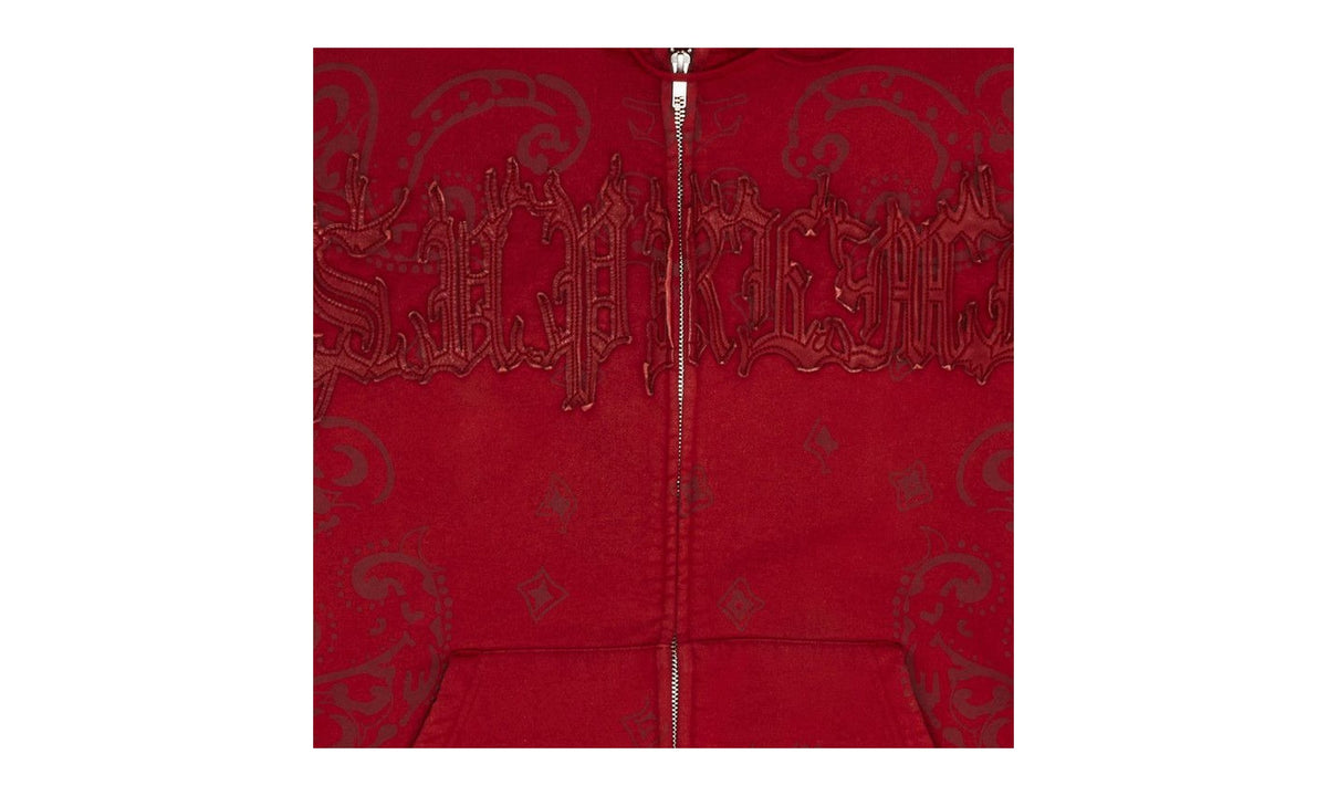 Supreme Leather Appliqué Zip Up Hooded Sweatshirt Burnt Red