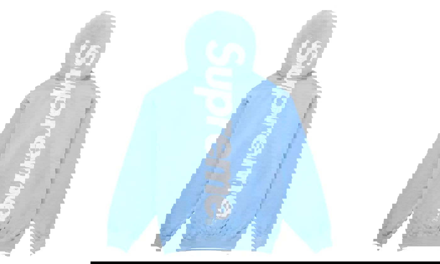 Supreme Satin Applique Hooded Sweatshirt FW24 Light Blue