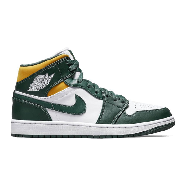 Dieses Bild zeigt einen Nike Air Jordan 1 Mid Sneaker in grün und gelb